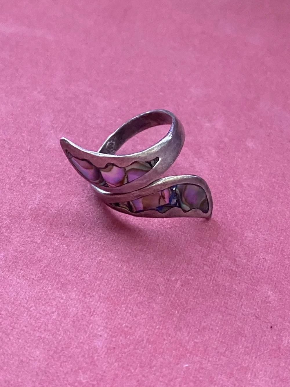 Vintage Handcrafted Elongated Abalone Shell Sterling Silver Ring